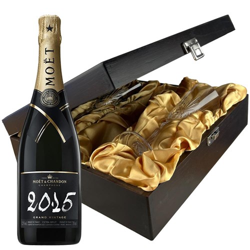 Moet And Chandon Brut Vintage 2013-15 Champagne 75cl And Flutes In Luxury Presentation Box